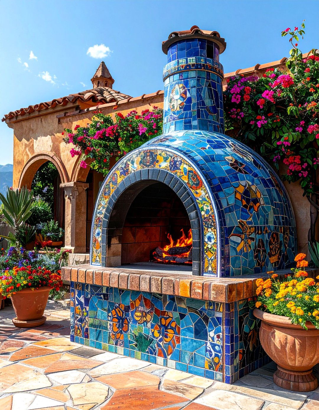 Mosaic Tile Artistic Decorative Designs - 20 Outdoor Pizza Oven Ideas for Backyard Fun