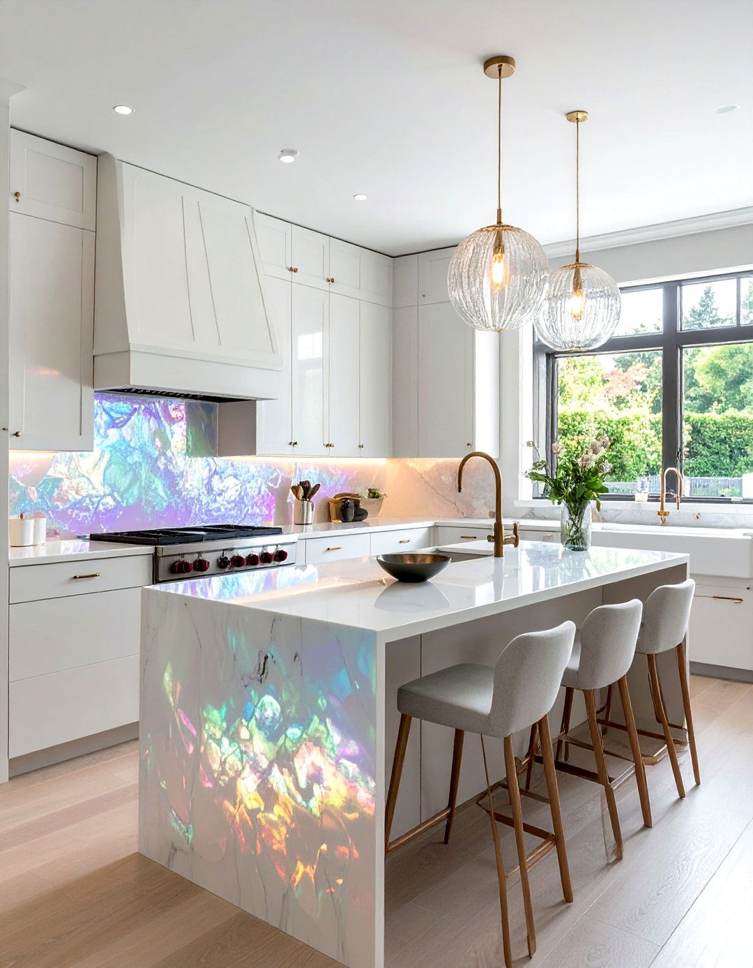 Mother of Pearl Iridescent Shine - 40 Kitchen Backsplash Ideas for White Cabinets