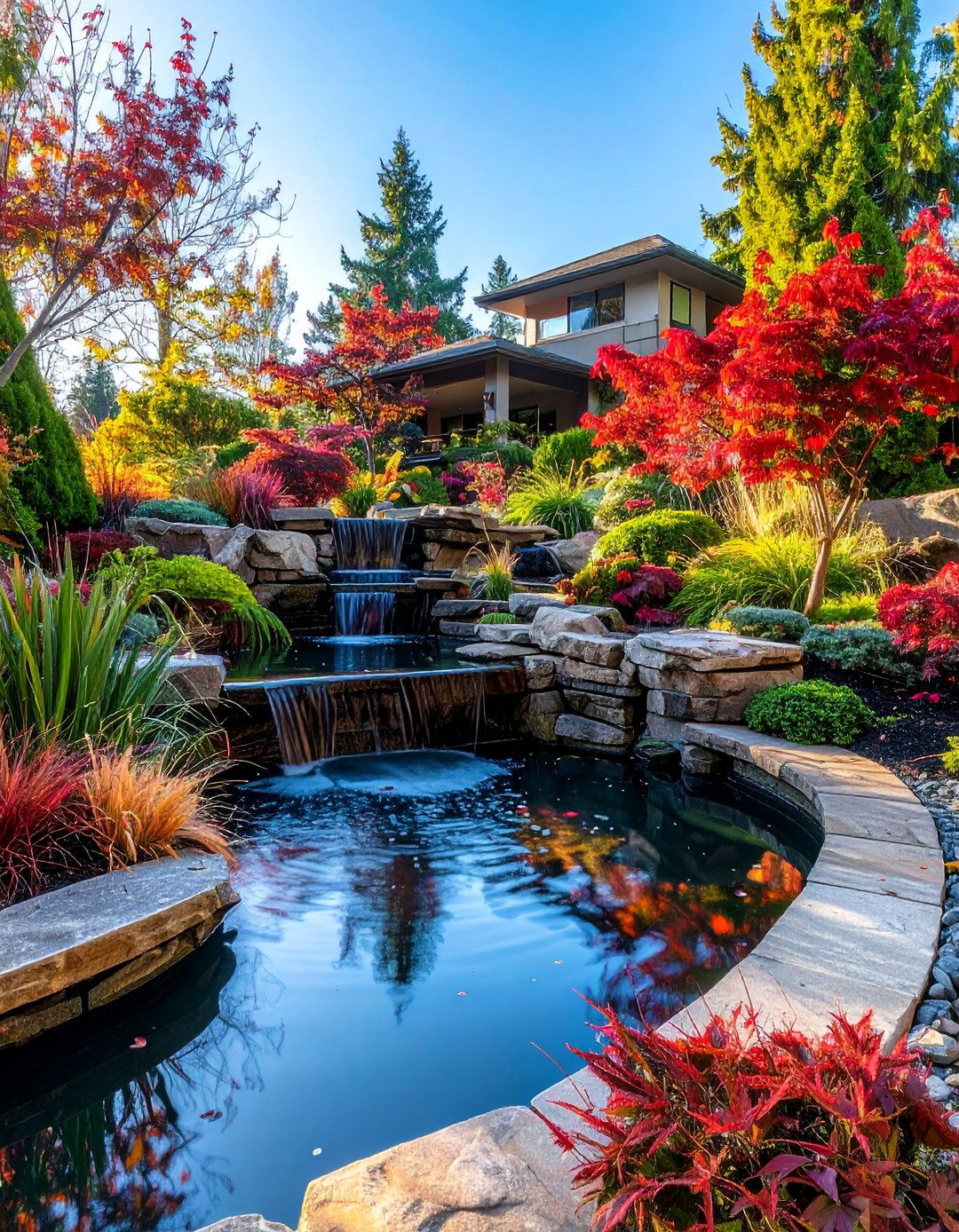 Multi Level Cascade Pond System - 15 Pond Landscaping Ideas for a Serene Outdoor Retreat