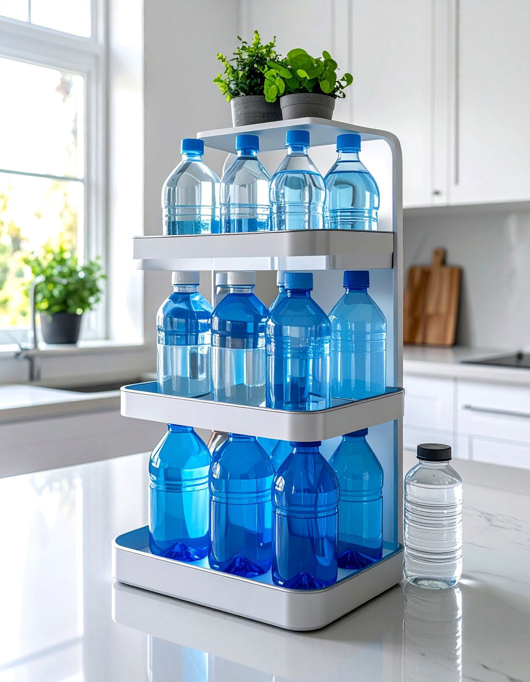 Multi Level Countertop Station - 15 Water Bottle Storage Ideas for Organized Spaces