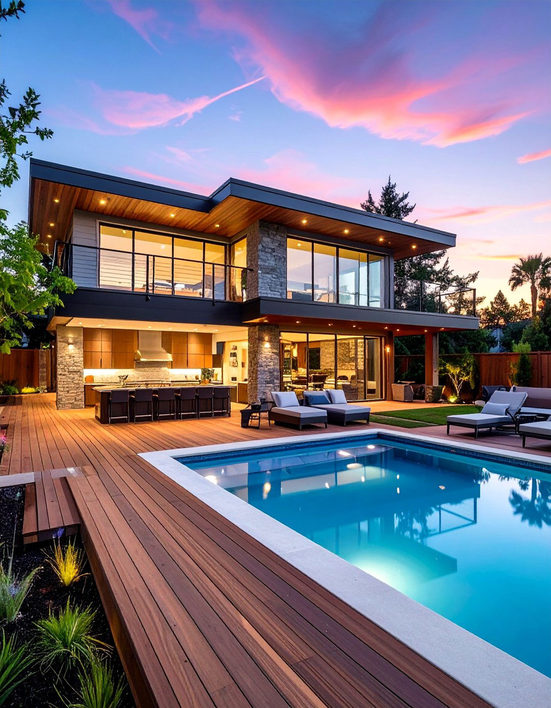 Multi Level Deck Integration - 20 Rectangle Pool With Hot Tub Designs for Backyards