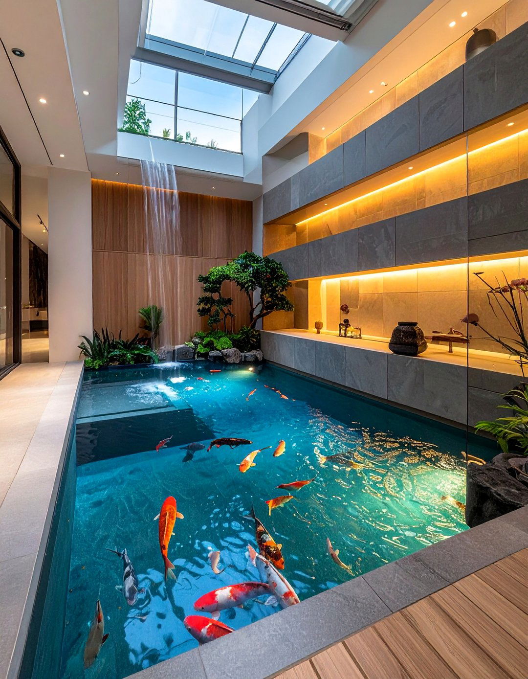 Multi Level Terraced Koi Pond - 20 Indoor Koi Pond Ideas for a Tranquil Home Environment