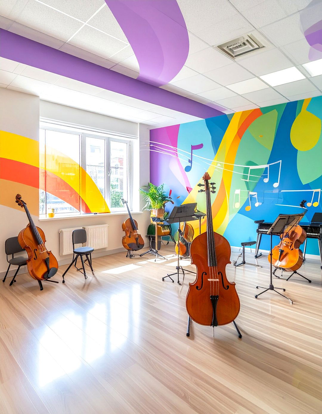 Musical Instruments and Notes School Mural - 30 Creative School Mural Ideas to Inspire Students