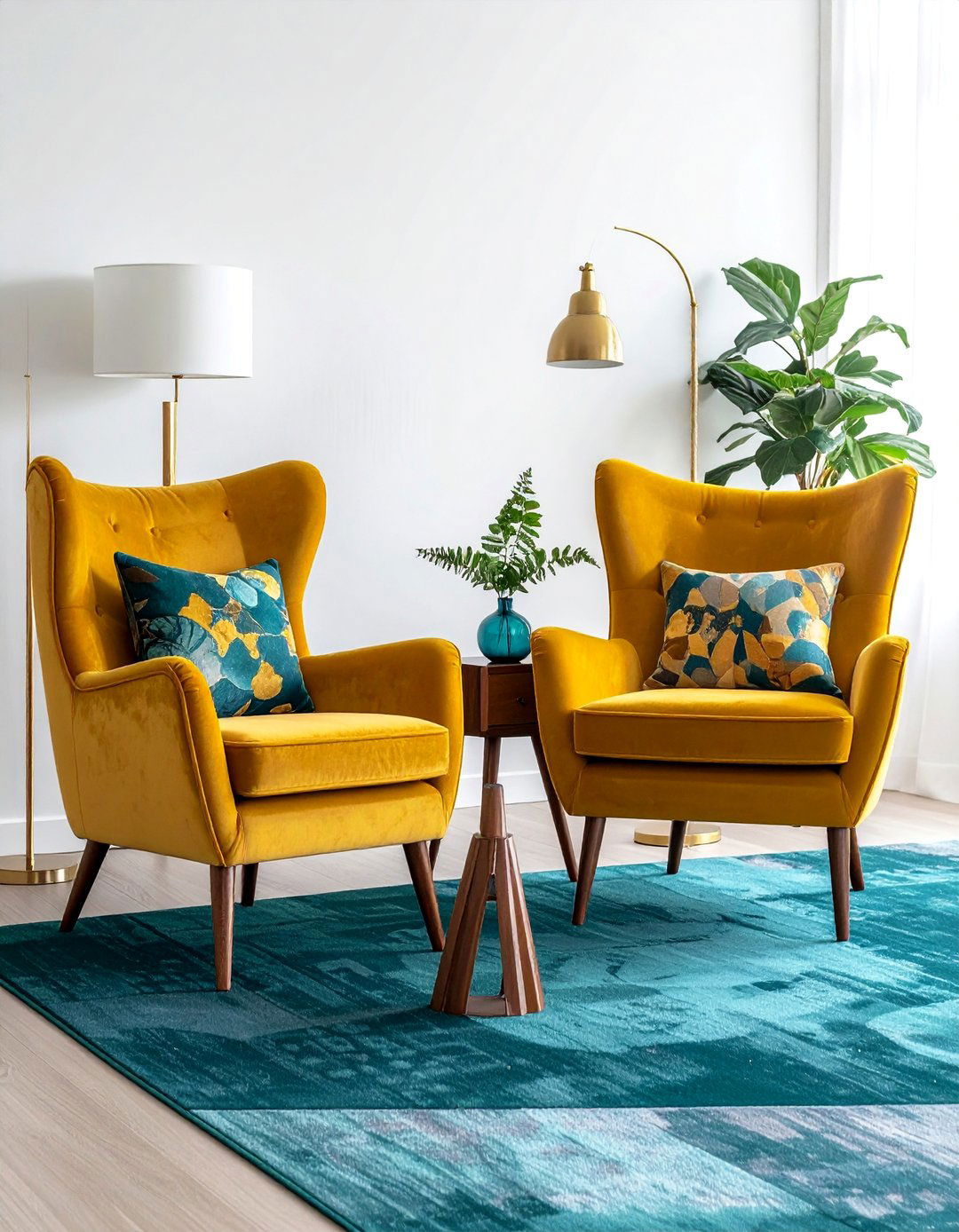 Mustard Yellow Armchairs in a Teal Living Room - 25 Vibrant Teal and Yellow Living Room Ideas