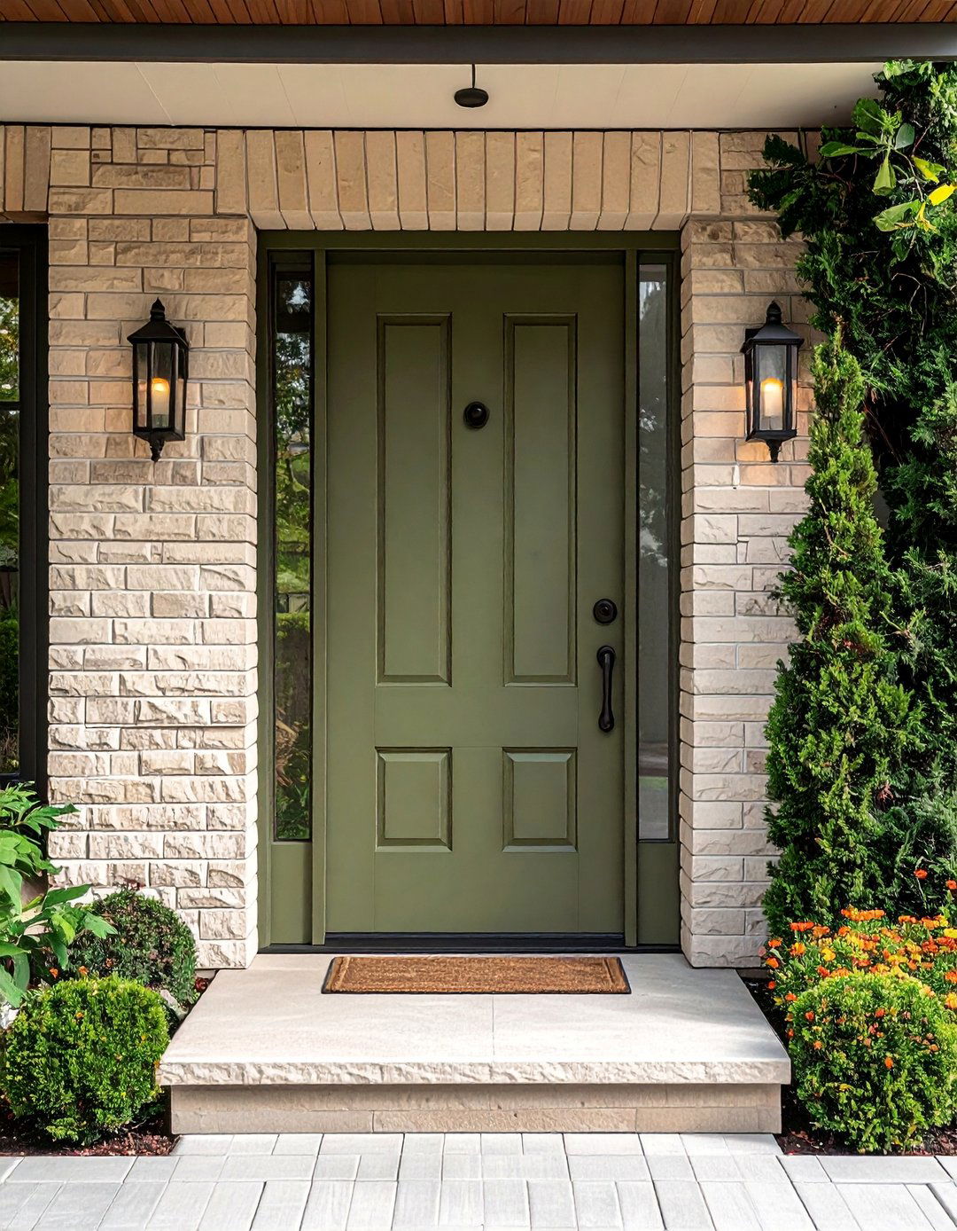 Muted Olive Green Mid Century Front Door - 20 Mid Century Front Door Colors for Curb Appeal