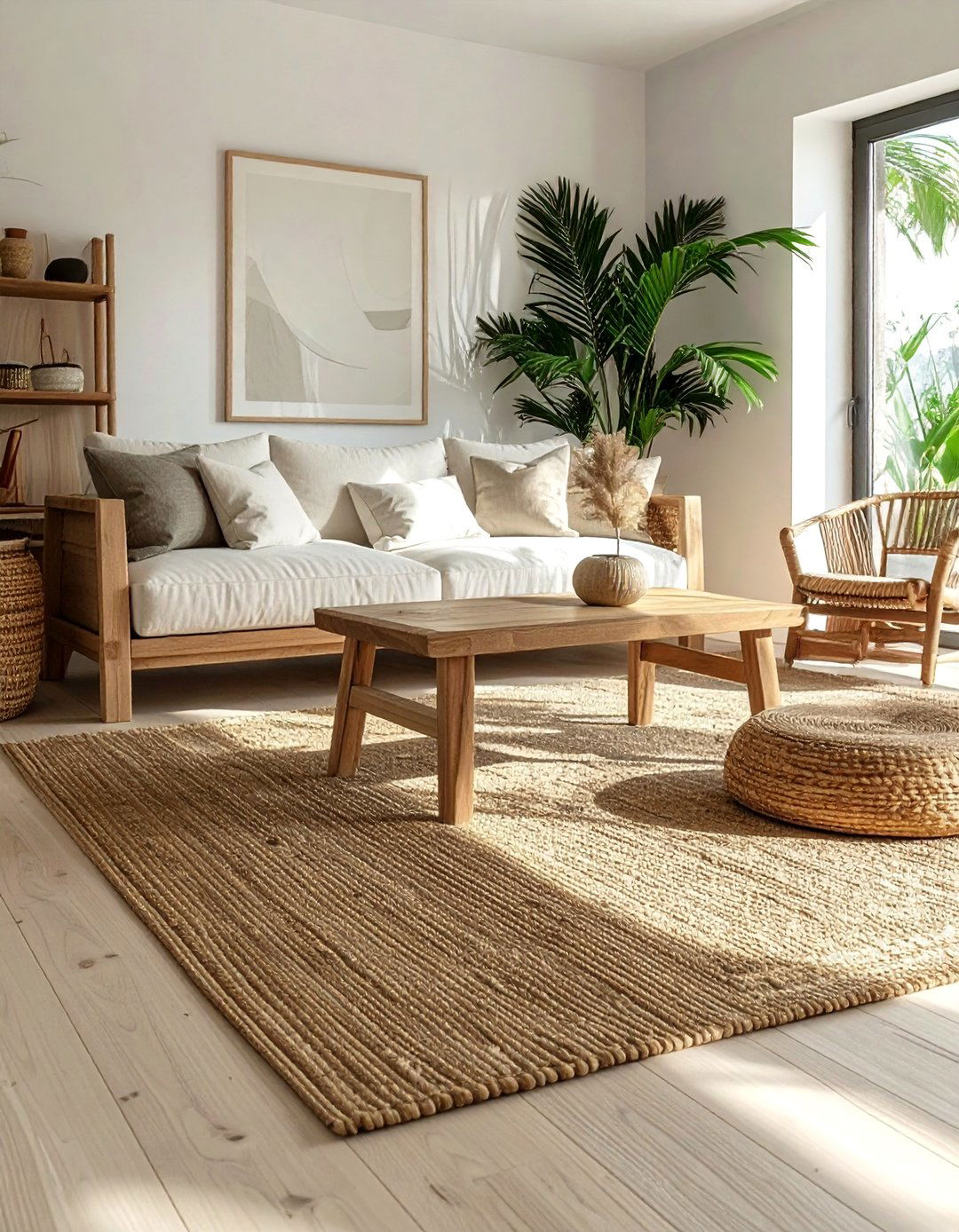 Natural Fiber Rugs like Jute or Sisal - 25 Tropical Living Room Ideas for a Relaxing Vibe