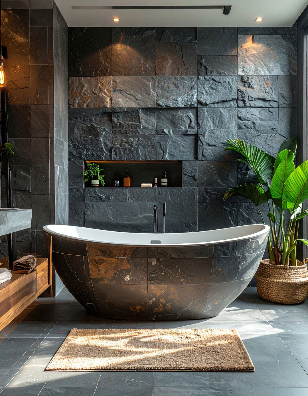 Natural Slate Bathtub Tiles - 40 Bathtub Tile Ideas for a Stunning Bathroom
