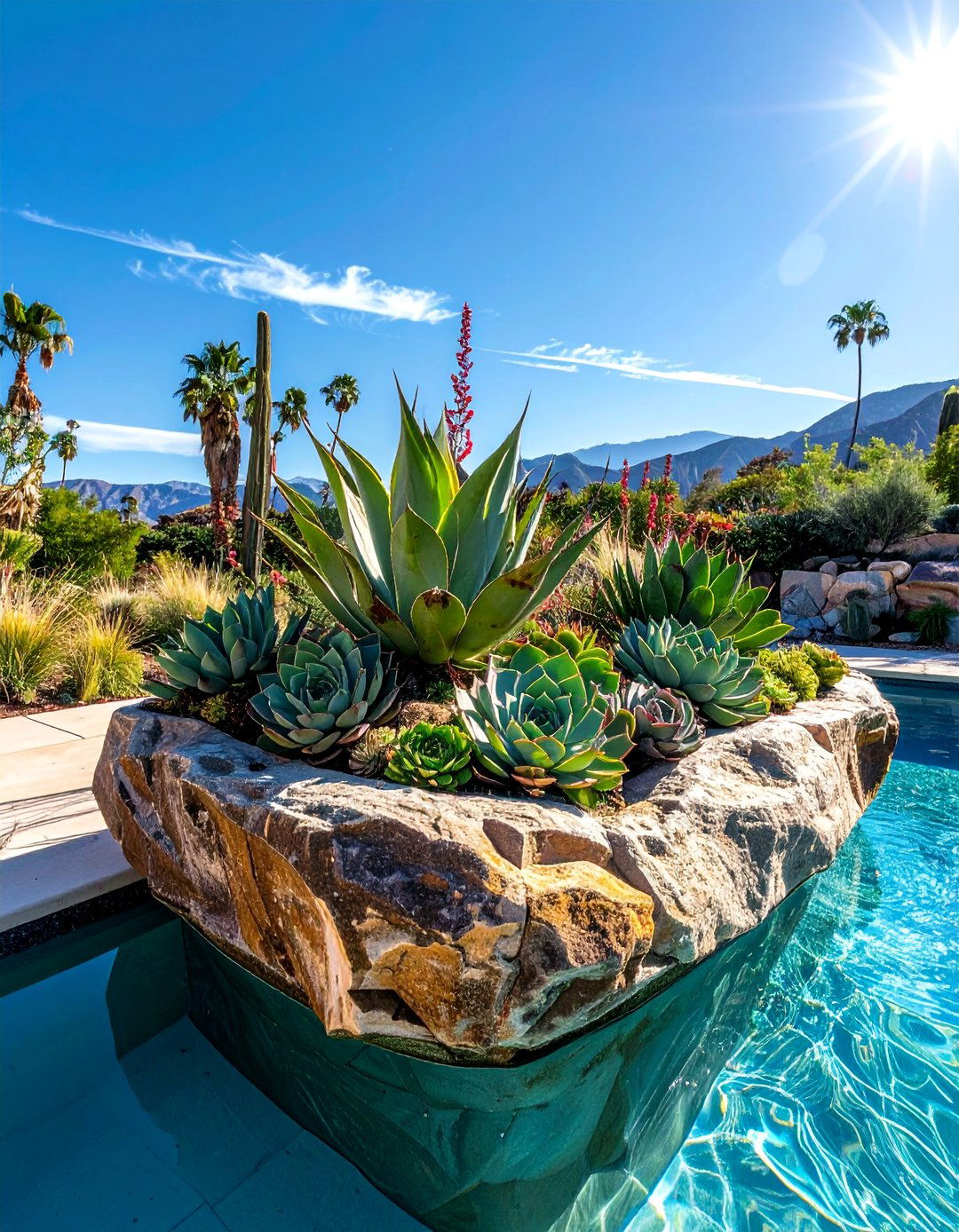 Natural Stone Boulder Planters - 30 Pool Planter Ideas for a Lush Backyard Oasis