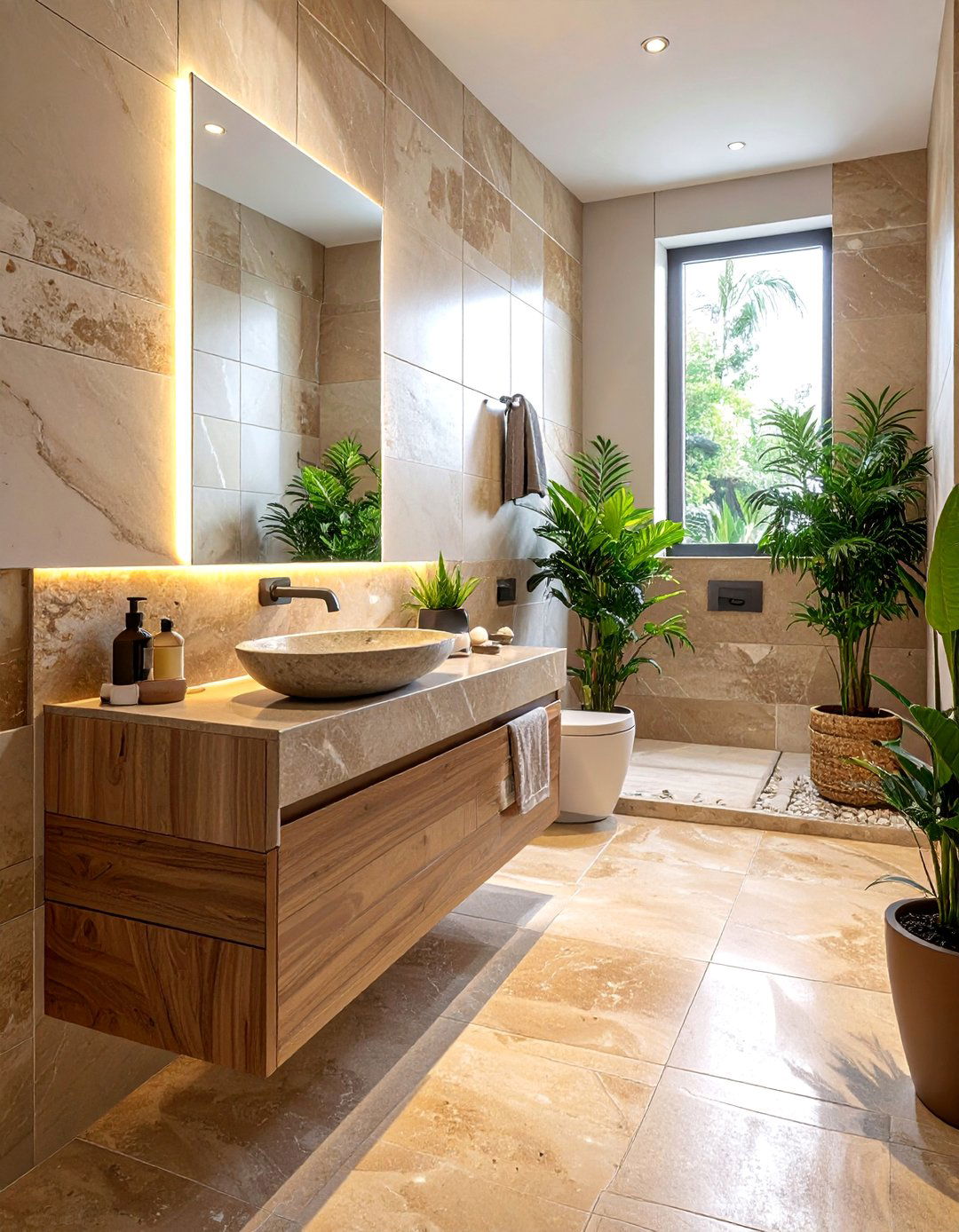 Natural Stone Brown Bathroom - 25 Brown Bathroom Ideas for a Relaxing and Elegant Space