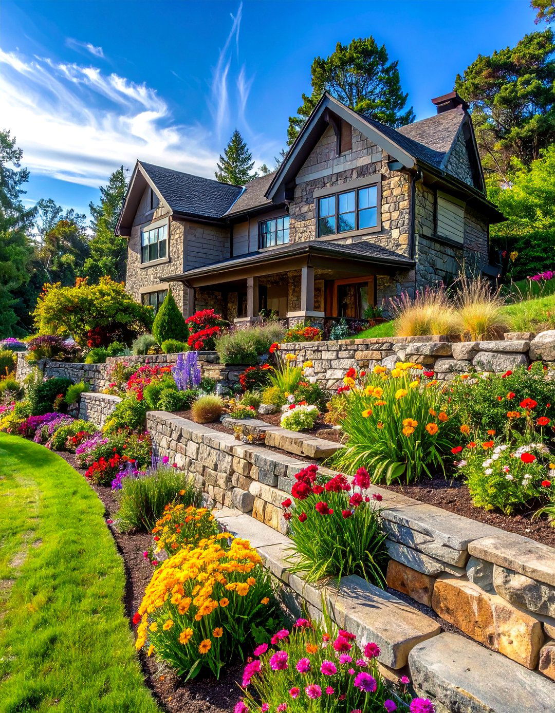 Natural Stone Retaining Walls - 30 Stunning Stone Exterior Home Ideas for Curb Appeal