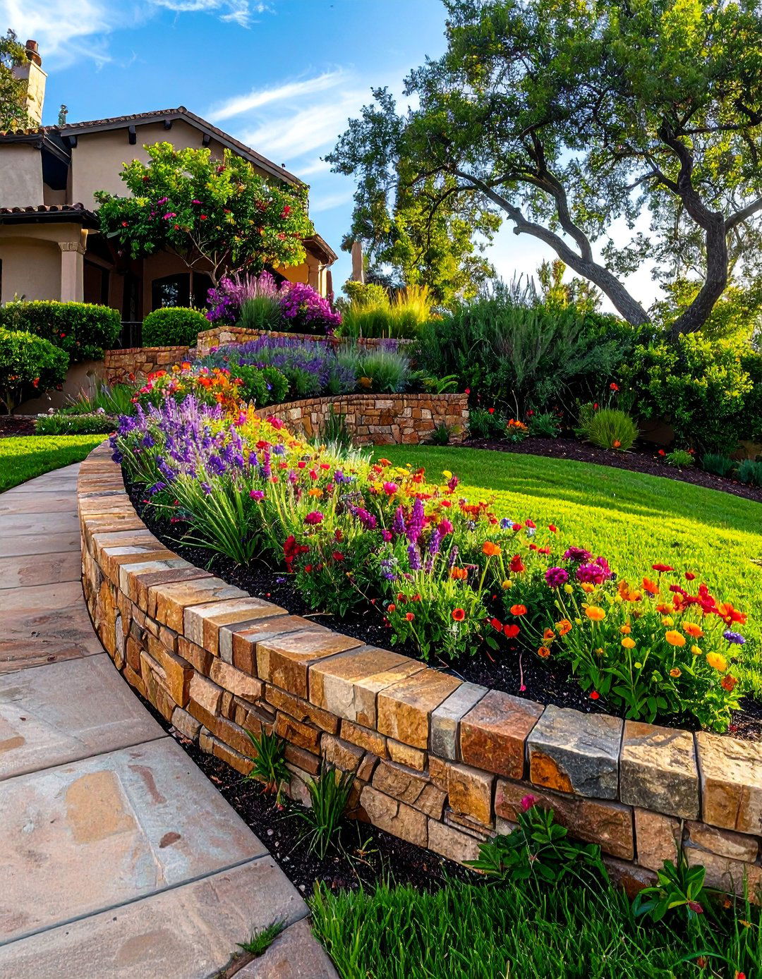 Natural Stone Retaining Walls - 20 Front Yard Spanish Style Landscaping Ideas