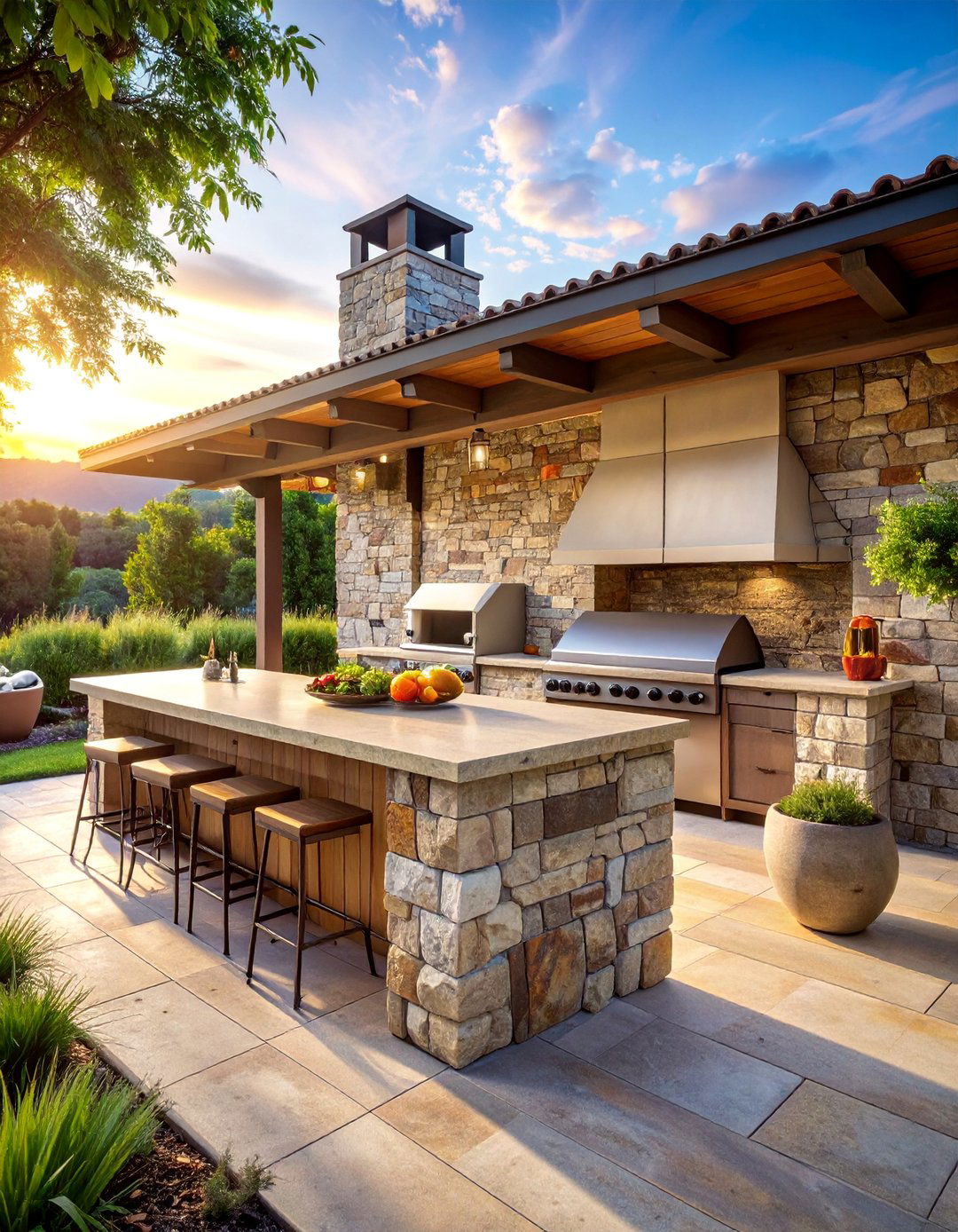 Natural Stone Veneer Kitchen - 20 Outdoor Kitchen With Pizza Oven Design Ideas