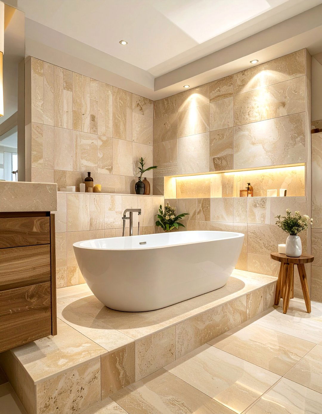 Natural Travertine Bathtub Tiles - 40 Bathtub Tile Ideas for a Stunning Bathroom