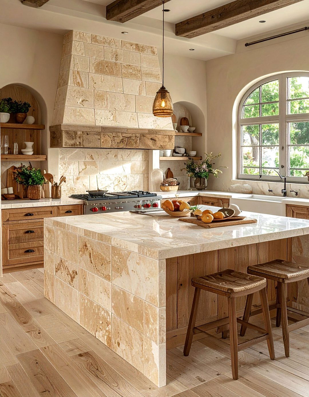 Natural Travertine Stone Backsplash - 40 Kitchen Backsplash Ideas for White Cabinets
