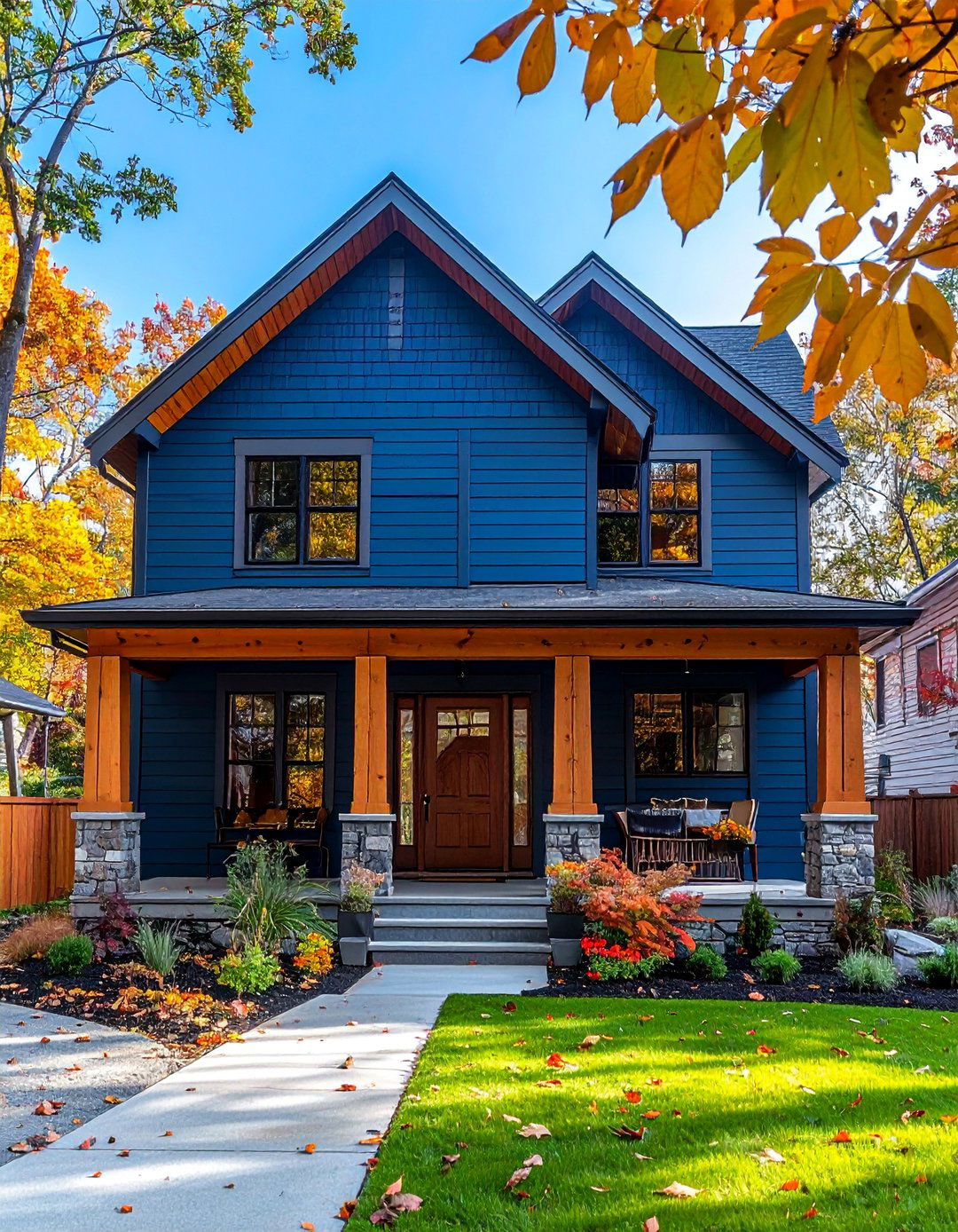 Natural Wood Accents on Painted Siding - 20 Two-tone Siding Designs to Boost Curb Appeal