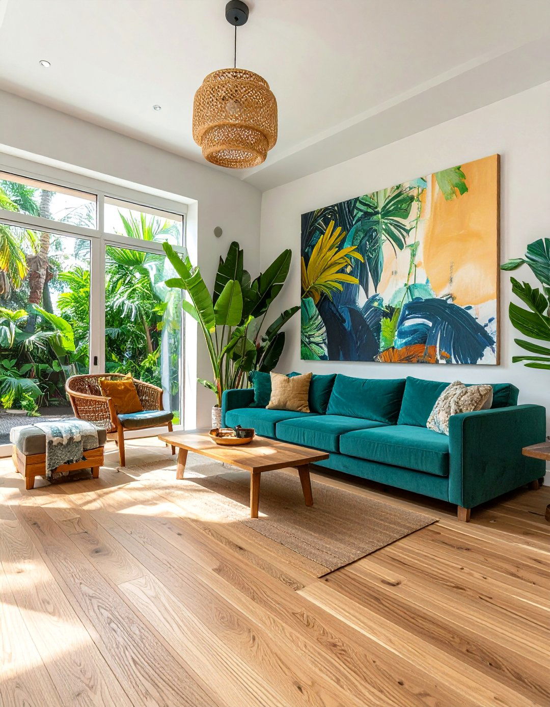 Natural Wood Flooring or Light Colored Tiles - 25 Tropical Living Room Ideas for a Relaxing Vibe