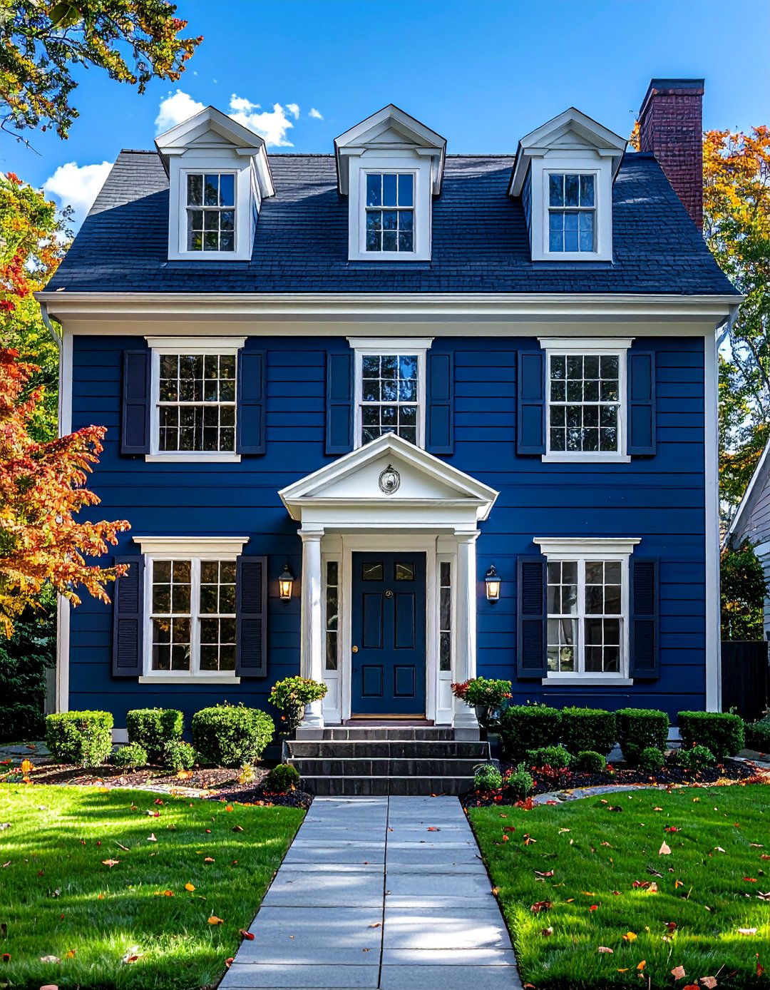 Navy Blue Exterior with Crisp White Trim - 30 Blue Exterior House Paint Ideas for Curb Appeal