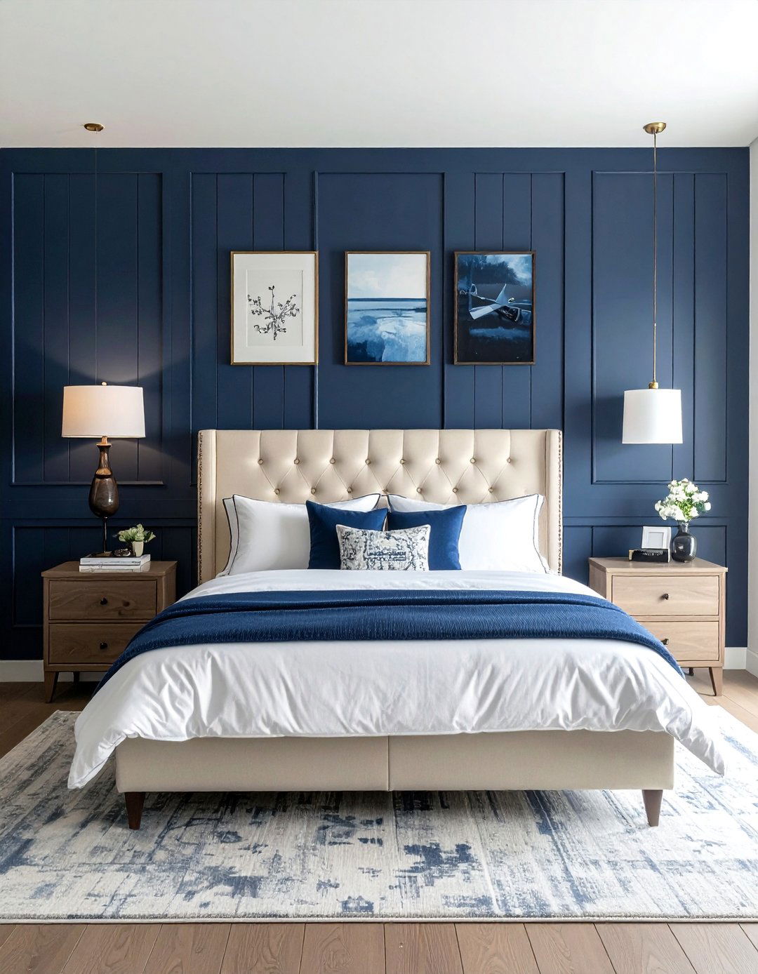 Navy Blue Shiplap Accent Wall in a Bedroom - 40 Shiplap Accent Wall Ideas for Modern Home Decor