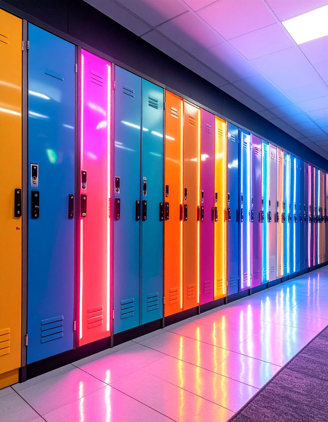 Neon LED Light Show - 30 Locker Decor Ideas for Stylish and Functional Spaces