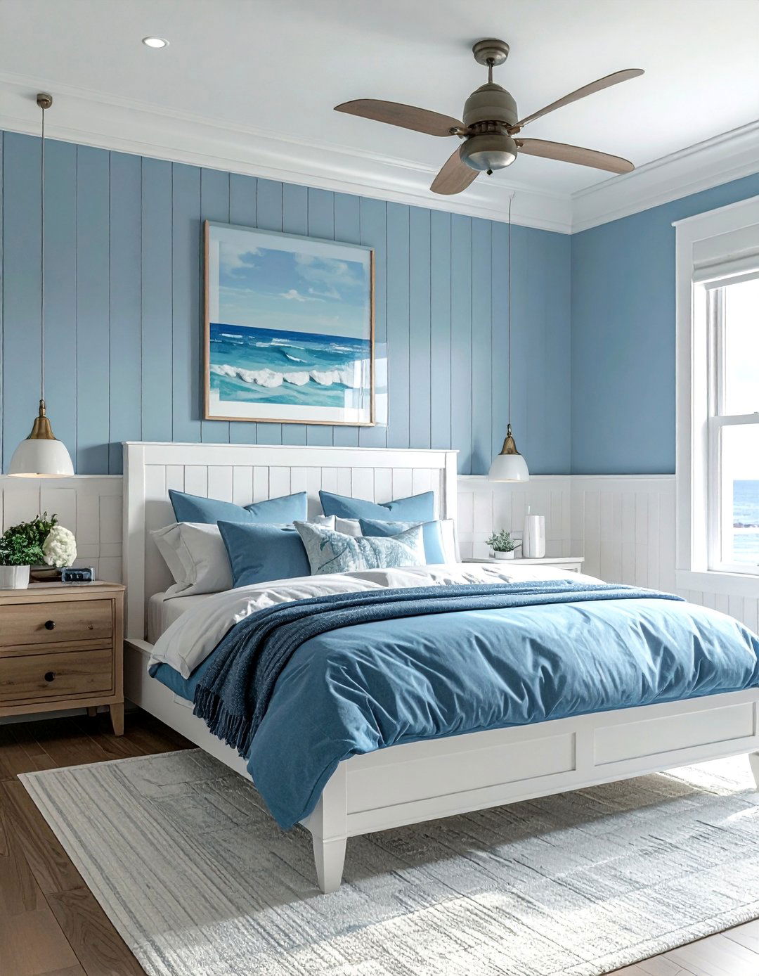 Ocean themed Bedroom with Board and Batten Walls - 40 Ocean-themed Bedroom Ideas for a Serene Retreat