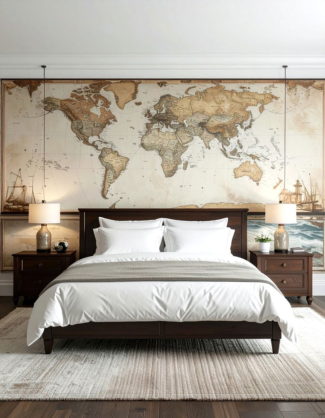 Ocean themed Bedroom with Nautical Map Wallpaper - 40 Ocean-themed Bedroom Ideas for a Serene Retreat