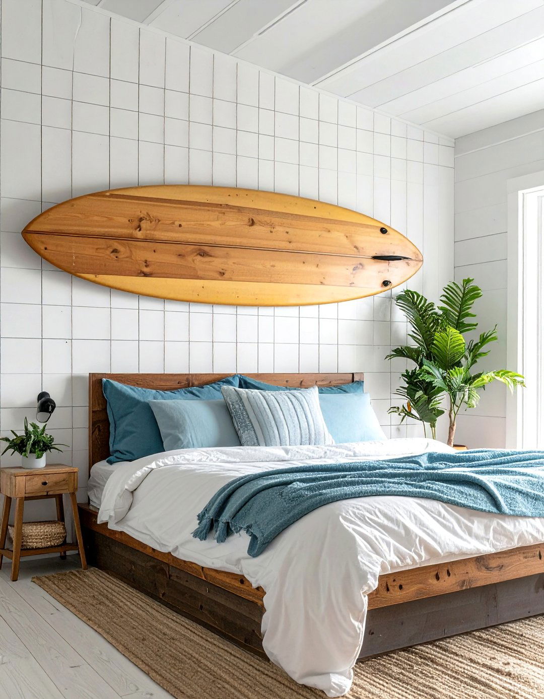 Ocean themed Bedroom with a Surfboard as Decor - 40 Ocean-themed Bedroom Ideas for a Serene Retreat