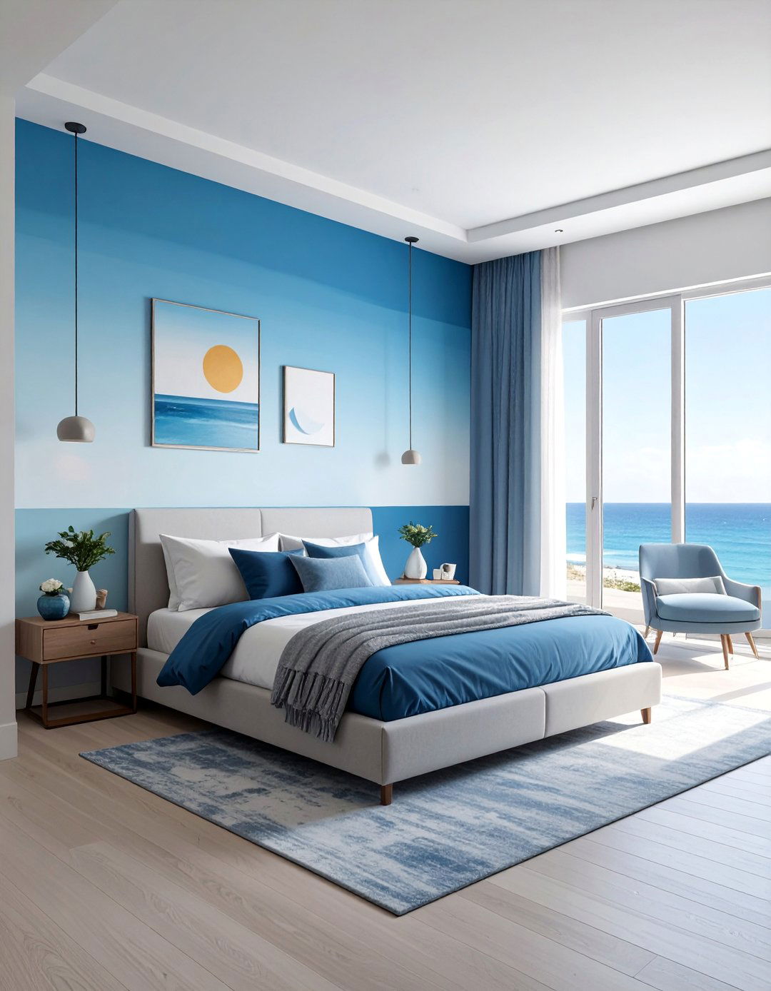 Ombre Blue Painted Wall in an Ocean themed Bedroom - 40 Ocean-themed Bedroom Ideas for a Serene Retreat
