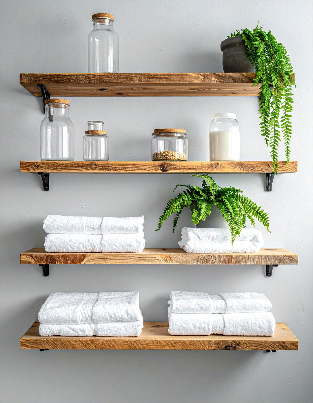 Open Shelving Farmhouse Bathroom Storage - 40 Farmhouse Bathroom Ideas for Rustic Charm