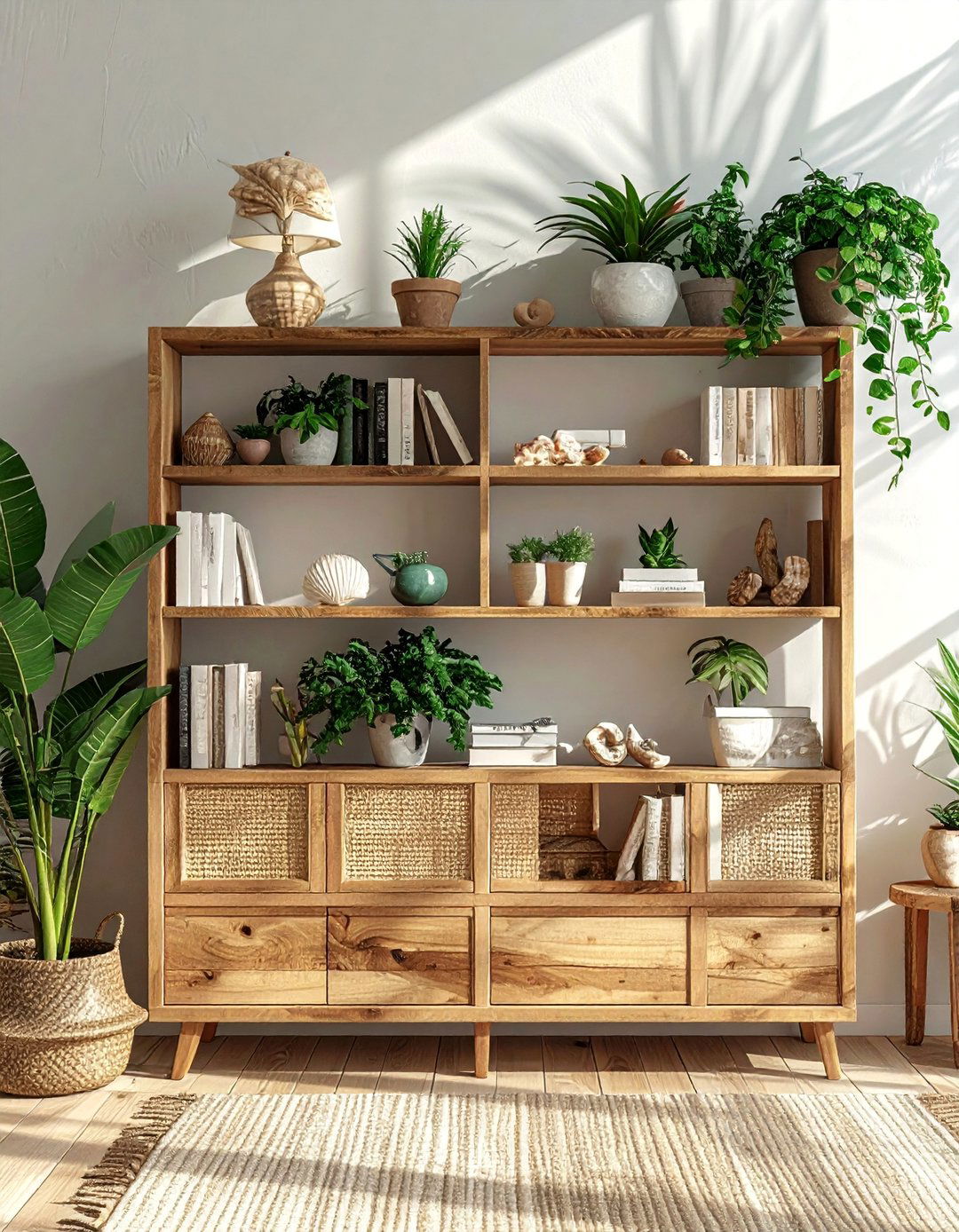 Open Shelving with Curated Decor - 25 Tropical Living Room Ideas for a Relaxing Vibe
