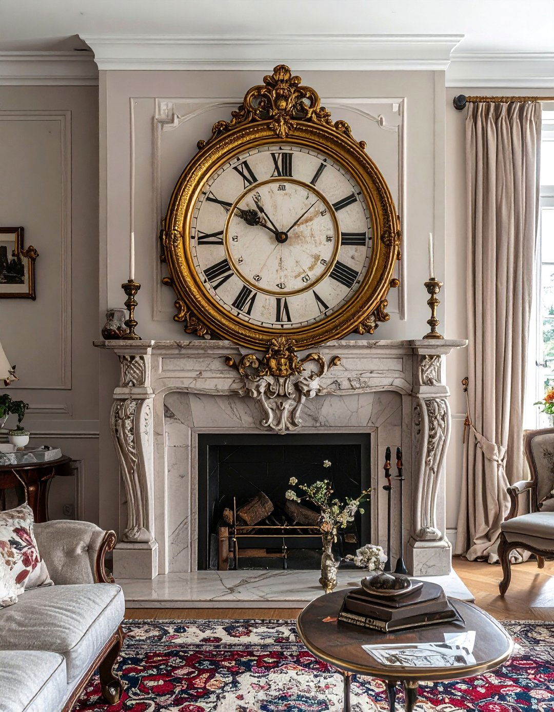 Ornate Mantel Clock - 40 French Country Living Room Ideas for a Cozy Space