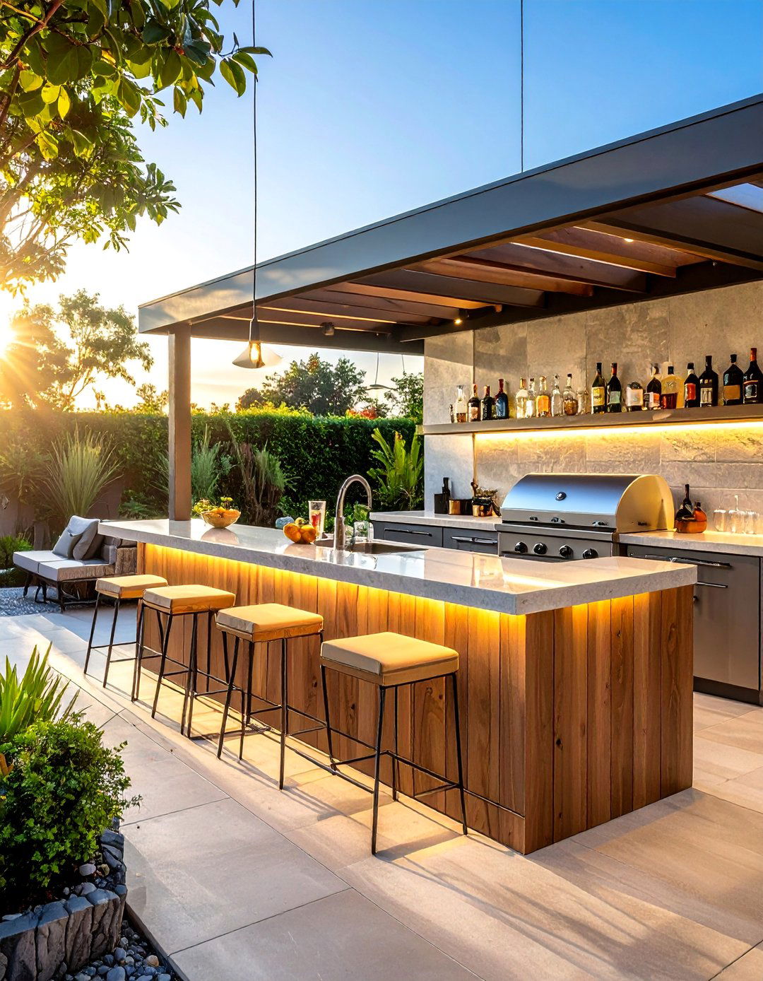 Outdoor Bar with Seating Design - 20 Luxury Outdoor Kitchen Ideas for Entertaining