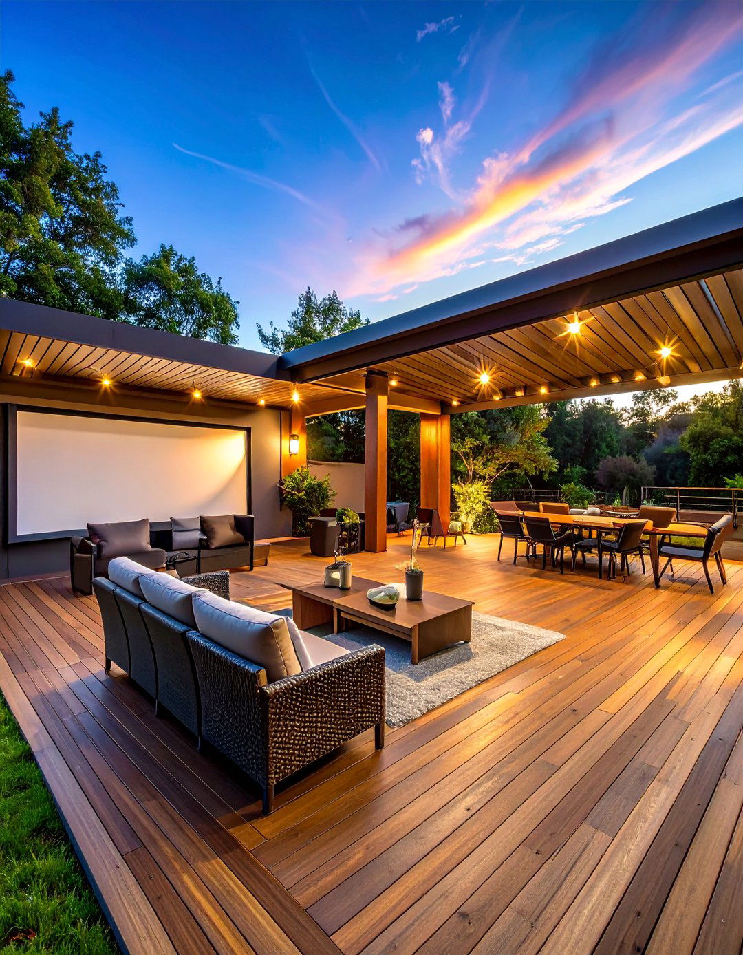 Outdoor Cinema Deck with Concession Patio - 30 Deck and Patio Combination Ideas for Outdoor Living