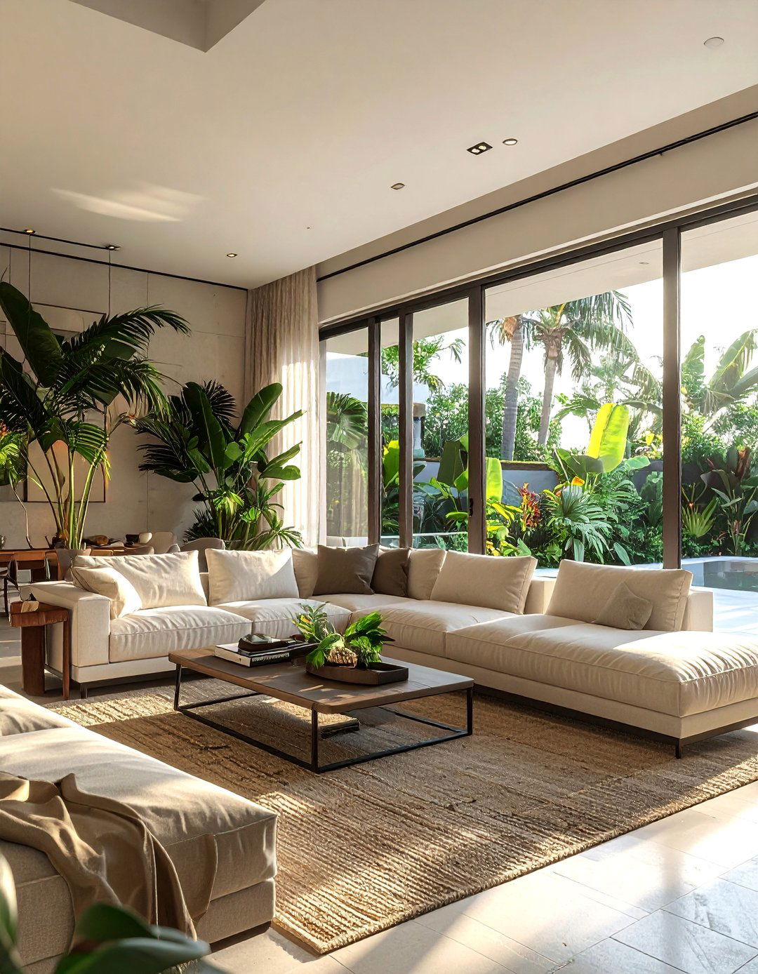 Outdoor Indoor Flow with Large Glass Doors - 25 Tropical Living Room Ideas for a Relaxing Vibe