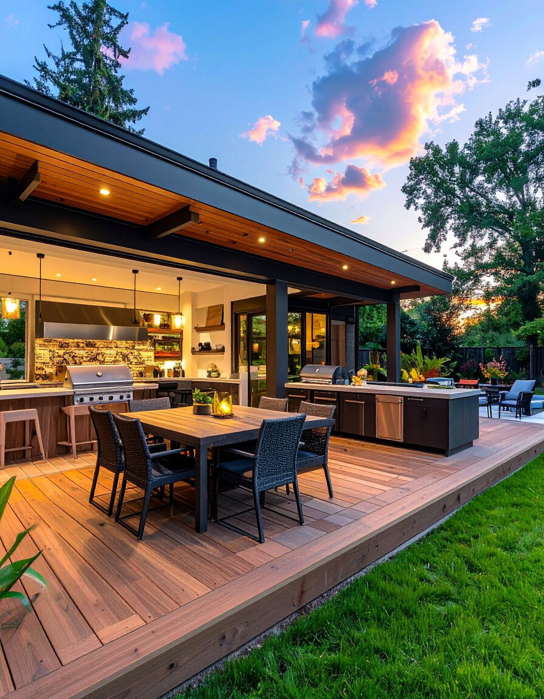 Outdoor Kitchen Deck with Dining Patio Extension - 30 Deck and Patio Combination Ideas for Outdoor Living