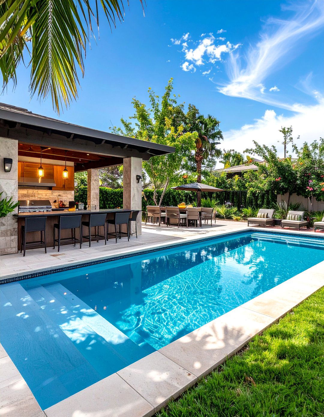 Outdoor Kitchen Pool Complex - 20 Rectangle Pool With Hot Tub Designs for Backyards