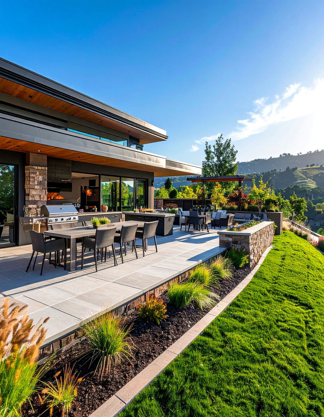 Outdoor Kitchen Terraces - 25 Down Sloped Backyard Ideas for Unique Landscaping