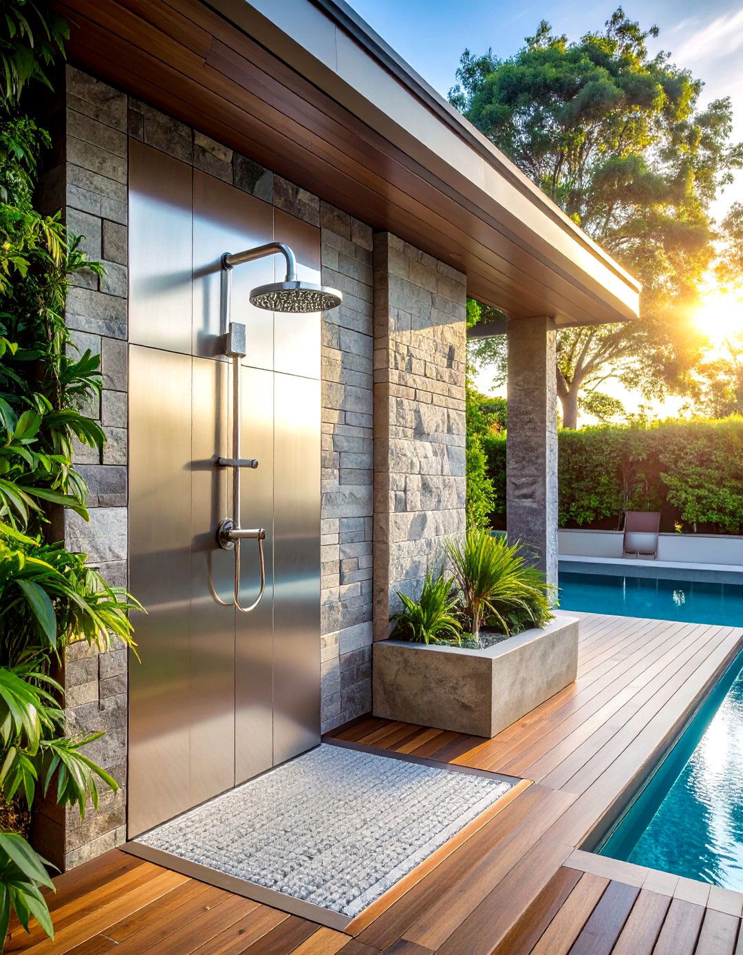 Outdoor Shower for Convenience - 20 Pool Decor Ideas for a Refreshing Outdoor Oasis