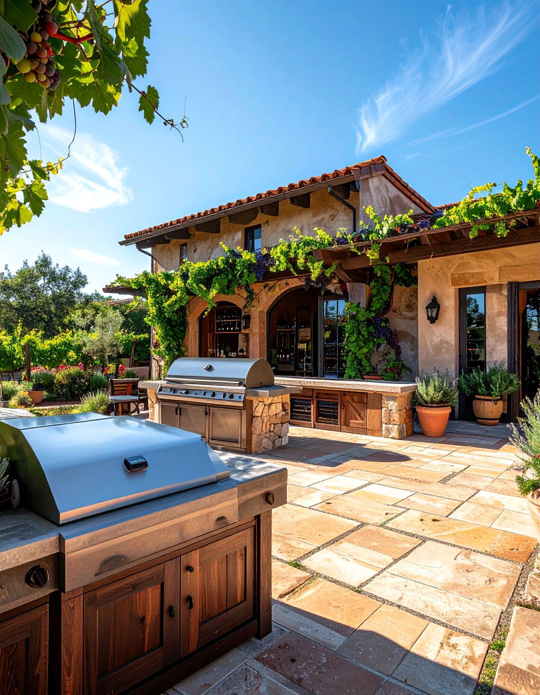 Outdoor Wine Country BBQ Estate - 40 Amazing BBQ Area Ideas for Outdoor Living