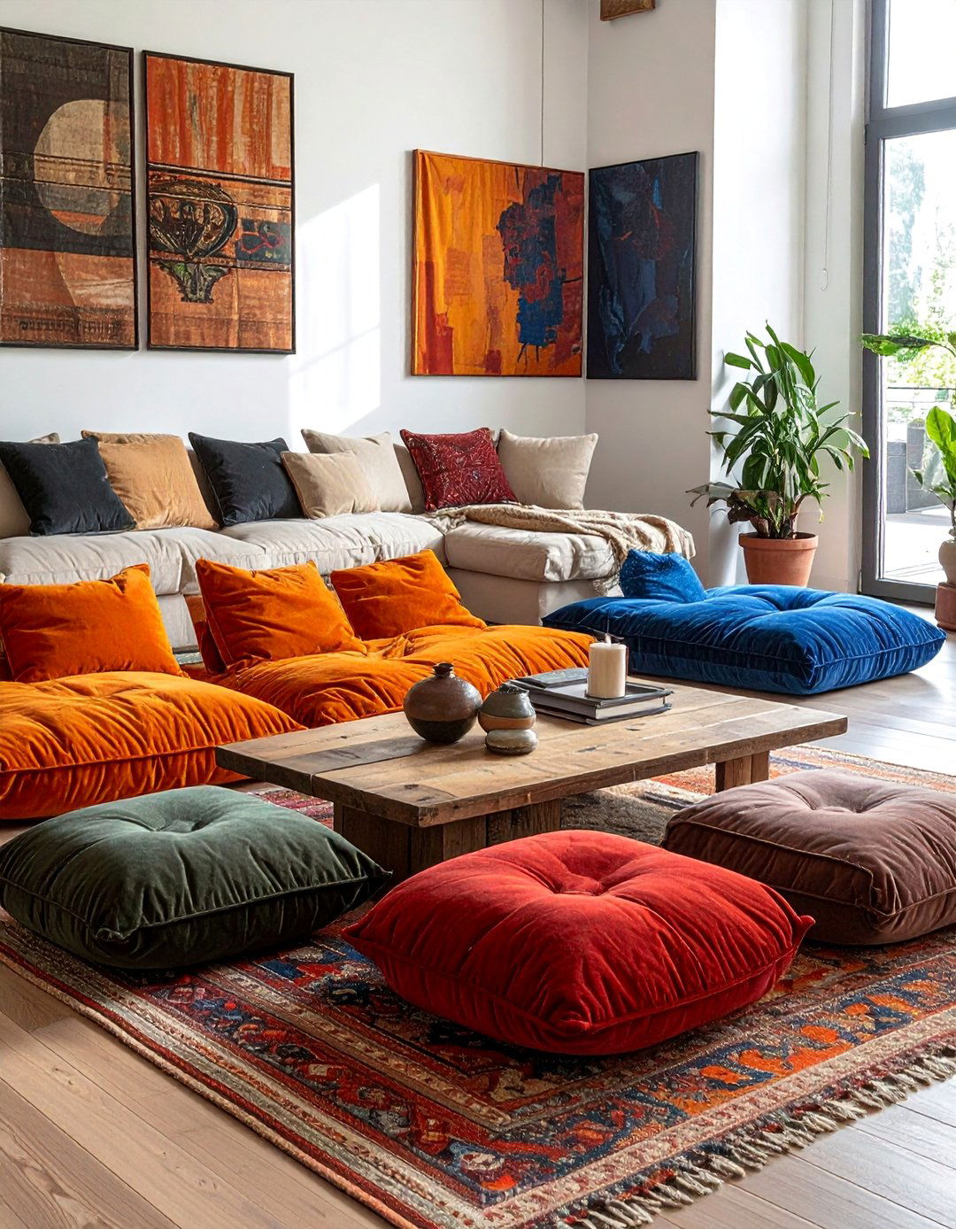Oversized Floor Pillows - 40 Cozy Living Room Ideas to Transform Your Space
