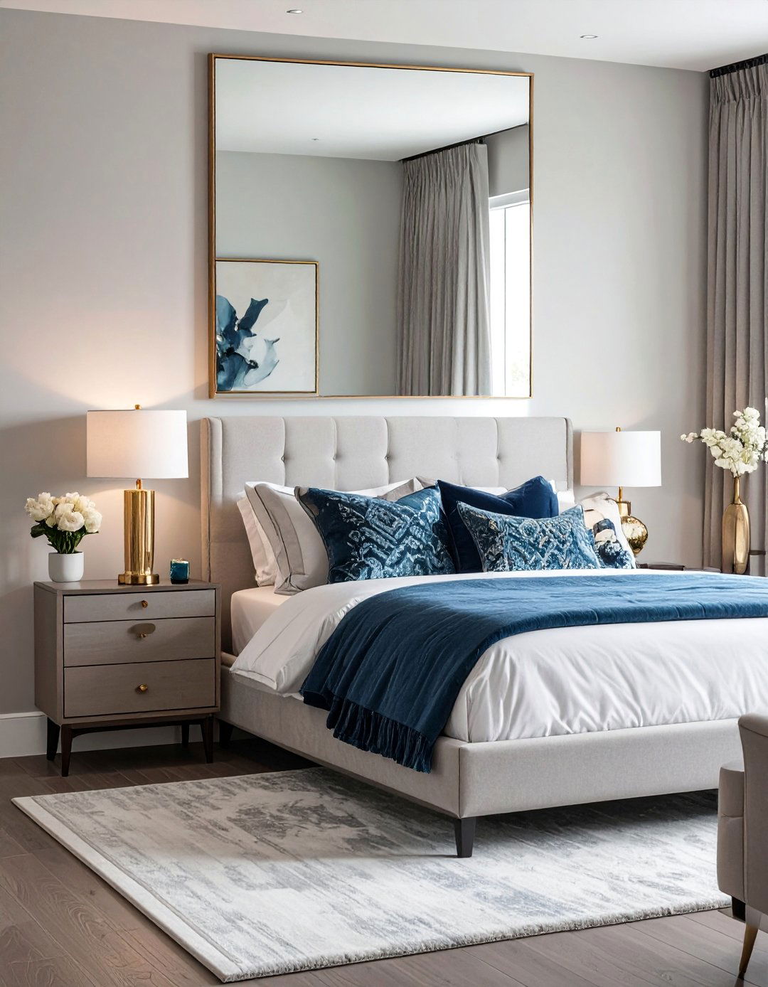 Oversized Statement Mirrors - 30 Mirror Behind Nightstand Ideas for Stylish Bedrooms