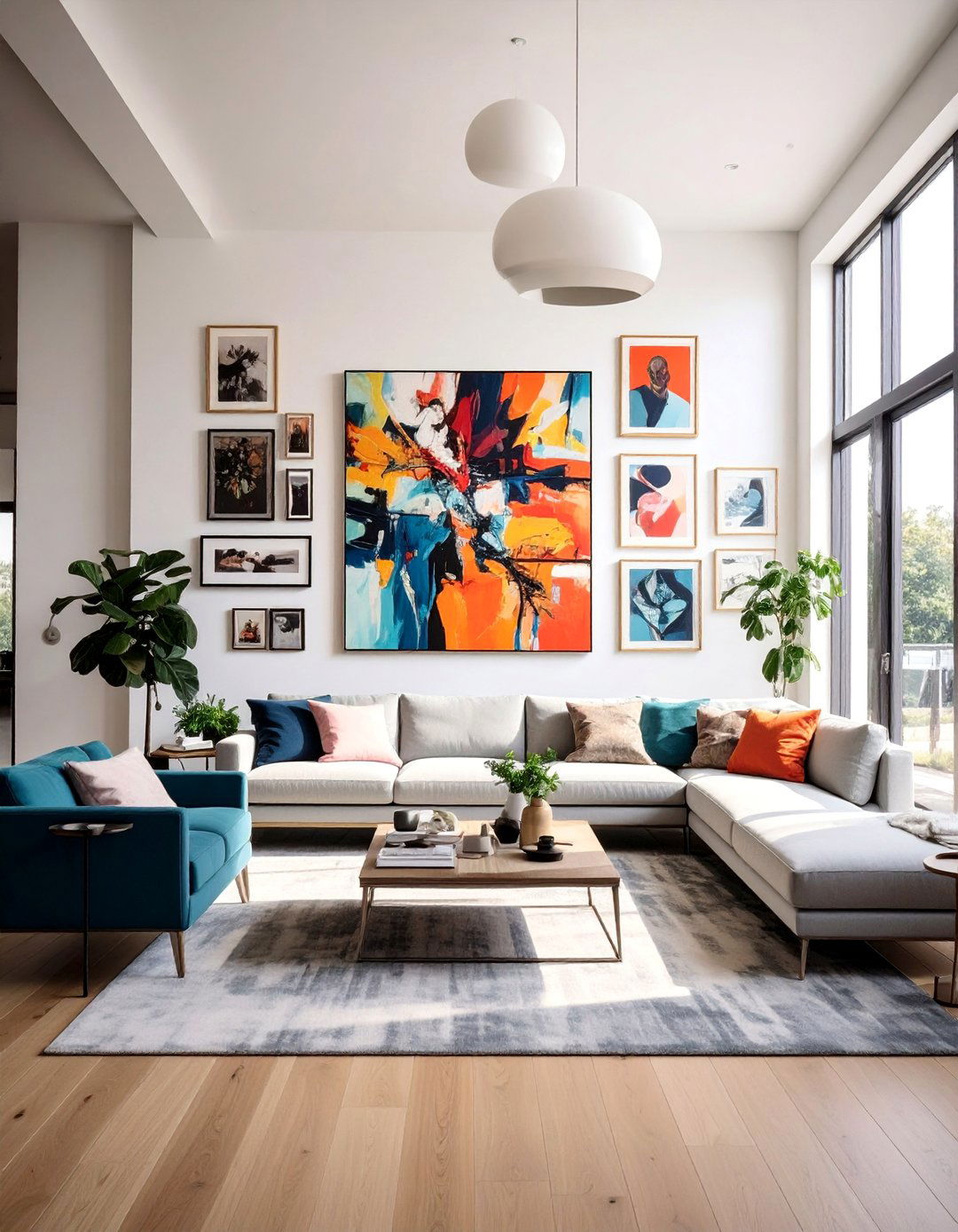 Oversized and Small Art Mix Gallery Wall - 25 Eclectic Gallery Wall Ideas for Artistic Homes