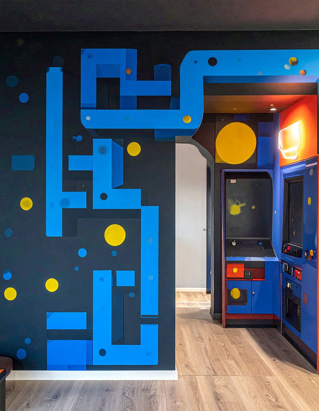 Pac Man Inspired Blue and Yellow Game Room Paint - 20 Game Room Paint Ideas for a Fun and Vibrant Space
