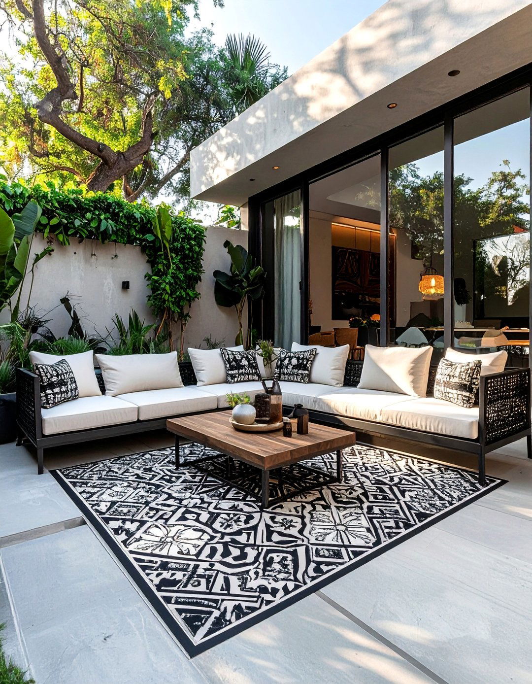 Painting a Faux Rug on a Small Patio Floor - 40 Small Patio Ideas to Maximize Your Outdoor Space