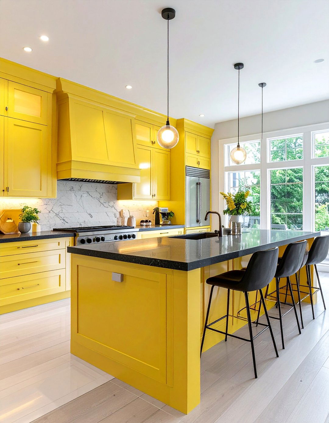 Pale Yellow Kitchen Island as a Focal Point