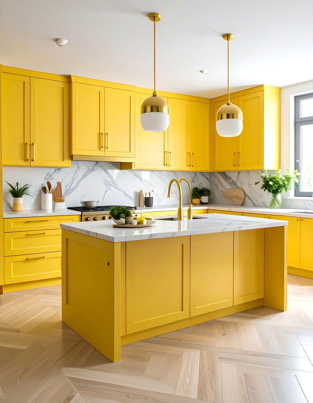 Pale Yellow Kitchen with Gold Hardware - 15 Pale Yellow Kitchen Ideas for a Bright and Airy Look
