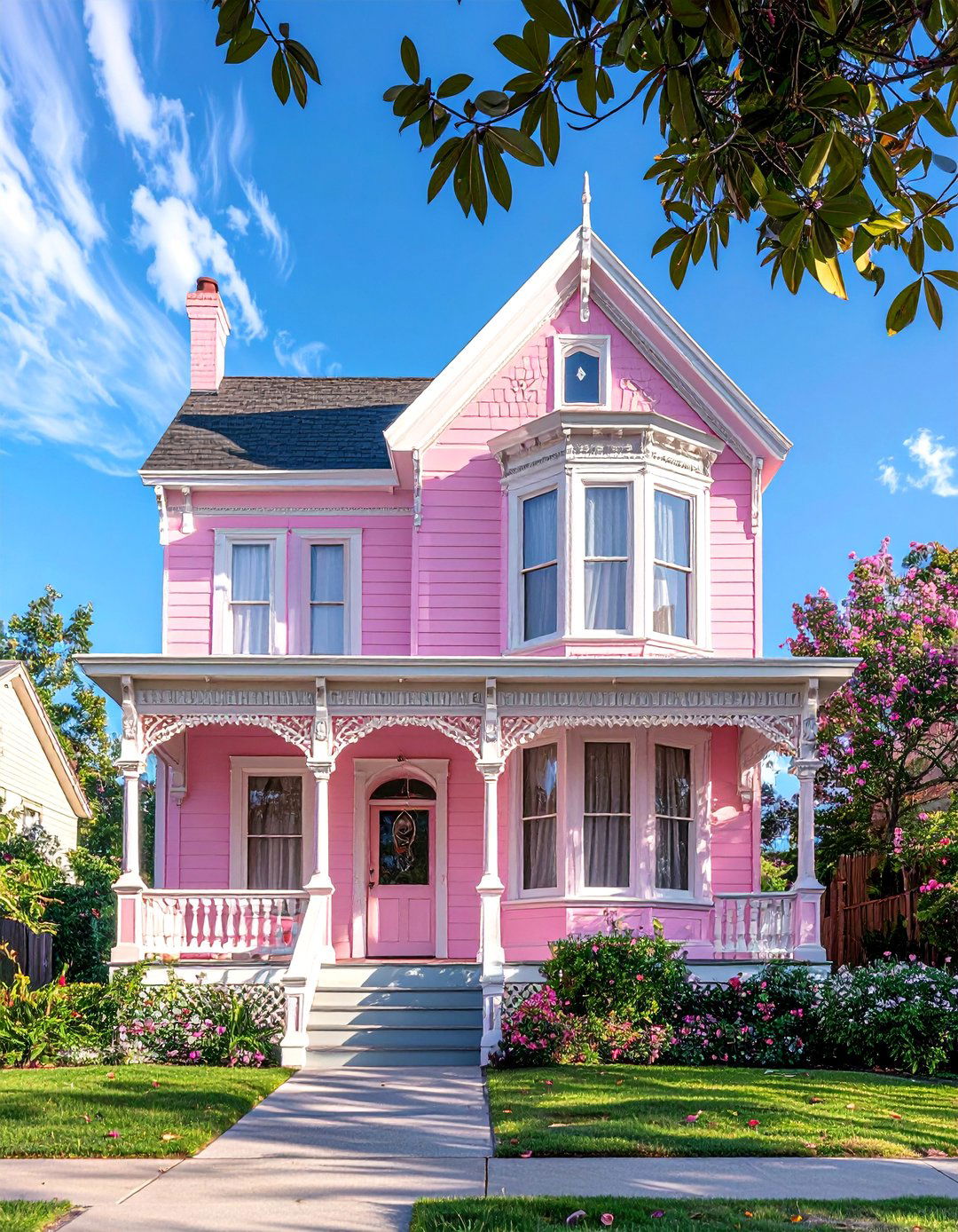 Pastel Pink Victorian House with Crisp White Trim - 25 Pink Victorian House Ideas for a Charming Home