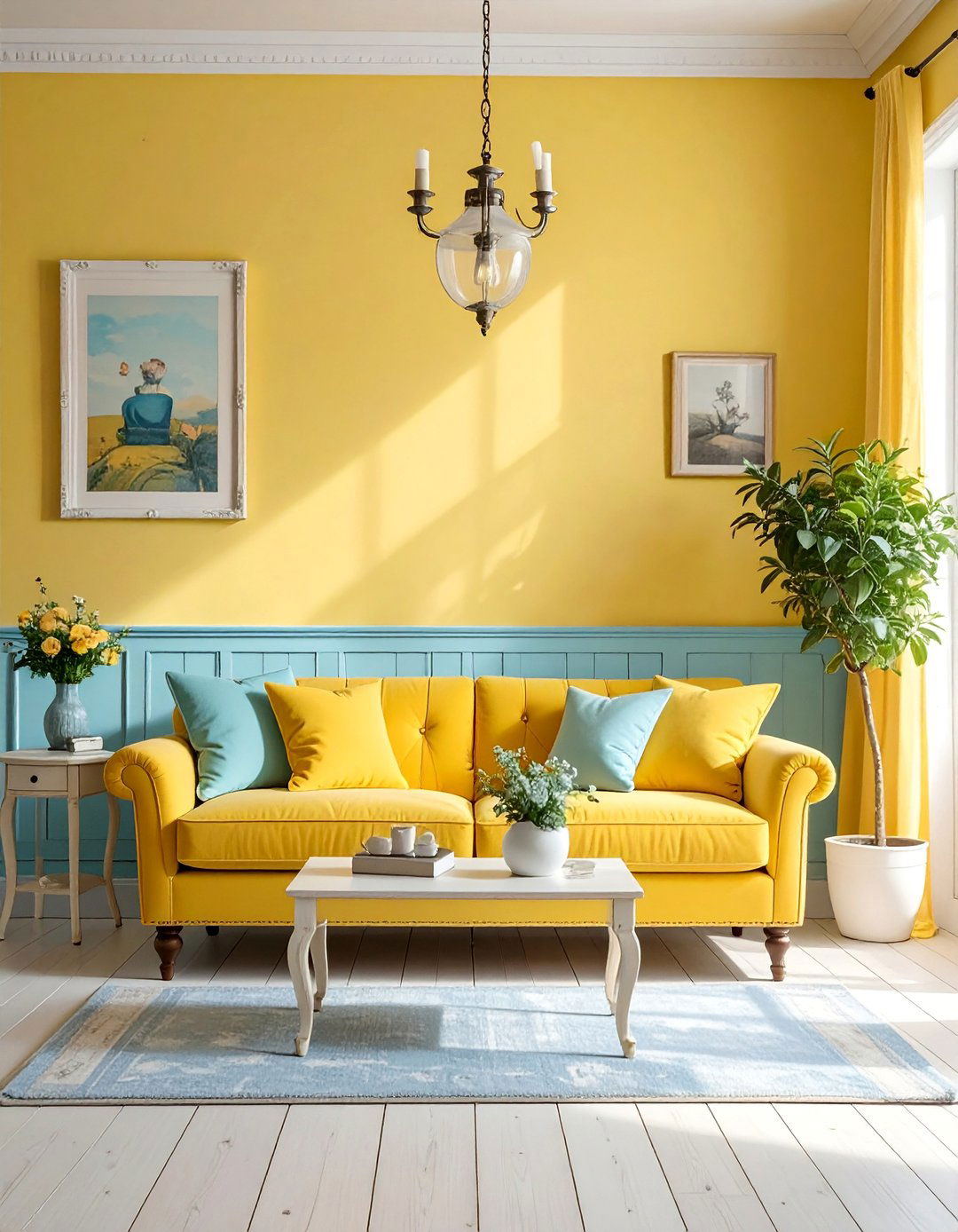 Pastel Yellow Walls and Powder Blue Furnishings