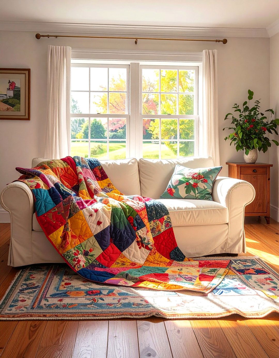 Patchwork Quilt Accents Cottage Living Room - 30 Cottage Living Room Ideas for a Cozy Retreat