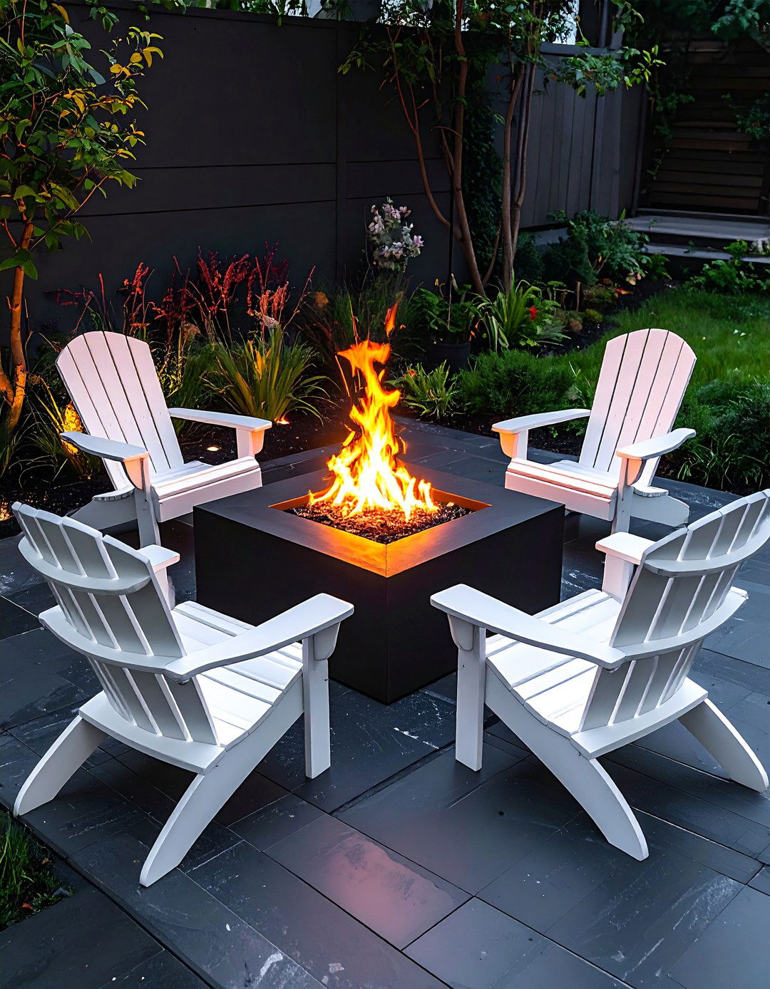 Patio with a Black Fire Pit - 20 Black and White Patio Ideas for Stylish Outdoor Spaces
