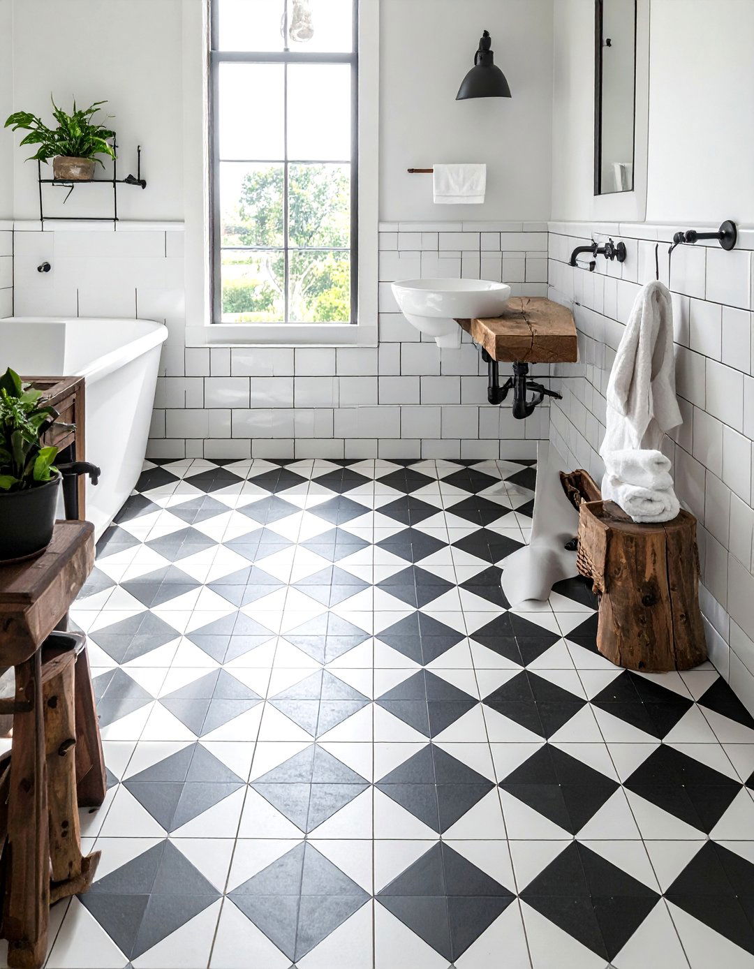 Patterned Tile Farmhouse Bathroom Floor - 40 Farmhouse Bathroom Ideas for Rustic Charm